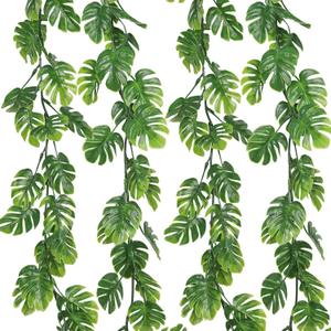 RECUTMS 4Pcs Artificial Monstera Leaves Vines, 5.9FT Fake Hanging Plant Ivy Faux Tropical Palm Leaf Greenery Garland for Garden Porch Patio Jungle Luau Beach Birthday Party Indoor Outdoor Spring Decor