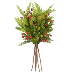 18 Pcs Pine Branches with Red Berries and Cypress Grass - 18 Inch Artificial Pine Branches, Fake Foliage Pine Needles Picks for DIY Craft Garland Home Decor