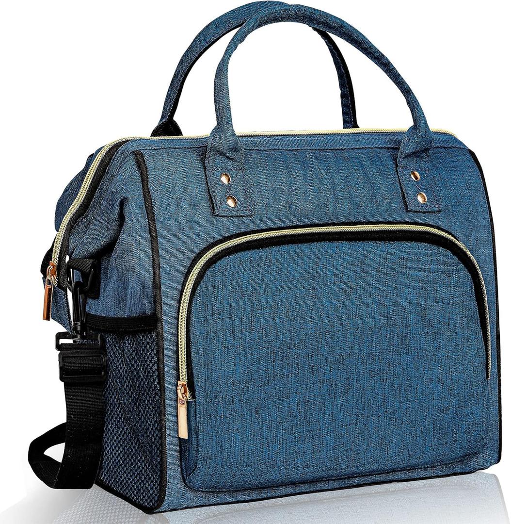 IDEATECH Large Insulated Lunch Bag for Men, Blue, Reusable Cooler Bag with Pockets, Leakproof and Insulation (12L)