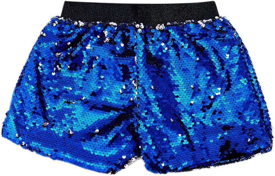 Girls Shorts Flip Sequin Sparkle Short Pants Kids Birthday Party Shorts Summer Dance Concert Halloween Clothes (L)
