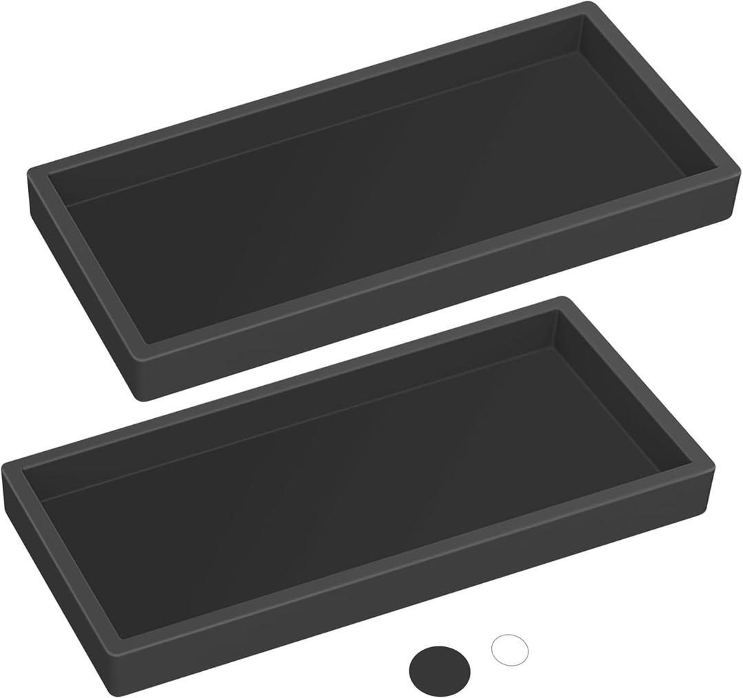 Silicone Countertop Tray  2 Piece Small Bathroom Vanity Organizer for Soap Dispenser, Lotion Bottles, Perfume, Candles, Keys  Shatterproof Sink Tray (2 Piece - Small (7.8" x 3.9" x 0.8"), Black)