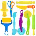 Wxqfumy Dough Tool Set, 9 Pcs Basic Dough Tools Kits for Kids, Dough Accessories Includes Cutters Roller, Rolling Pins, Safety Scissors, Plastic Knife