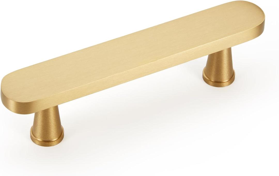 2-Pack Solid Brass Cabinet Pulls, Gold Handles for Cabinets, Gold Dresser Drawer Pulls, Modern Kitchen Hardware, 3 Inch Hole Center, Brushed Finish