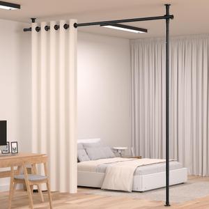 Room Divider Curtain Rod, No Drilling Room Separator for Space Partition Adjustable 4-10ft(H) 28-70inch(W) Heavy Duty Temporary Wall Divider Floor to Ceiling Tension Rod, Black (A-Black 2PCS Support Rod and 1PC Cross rod)