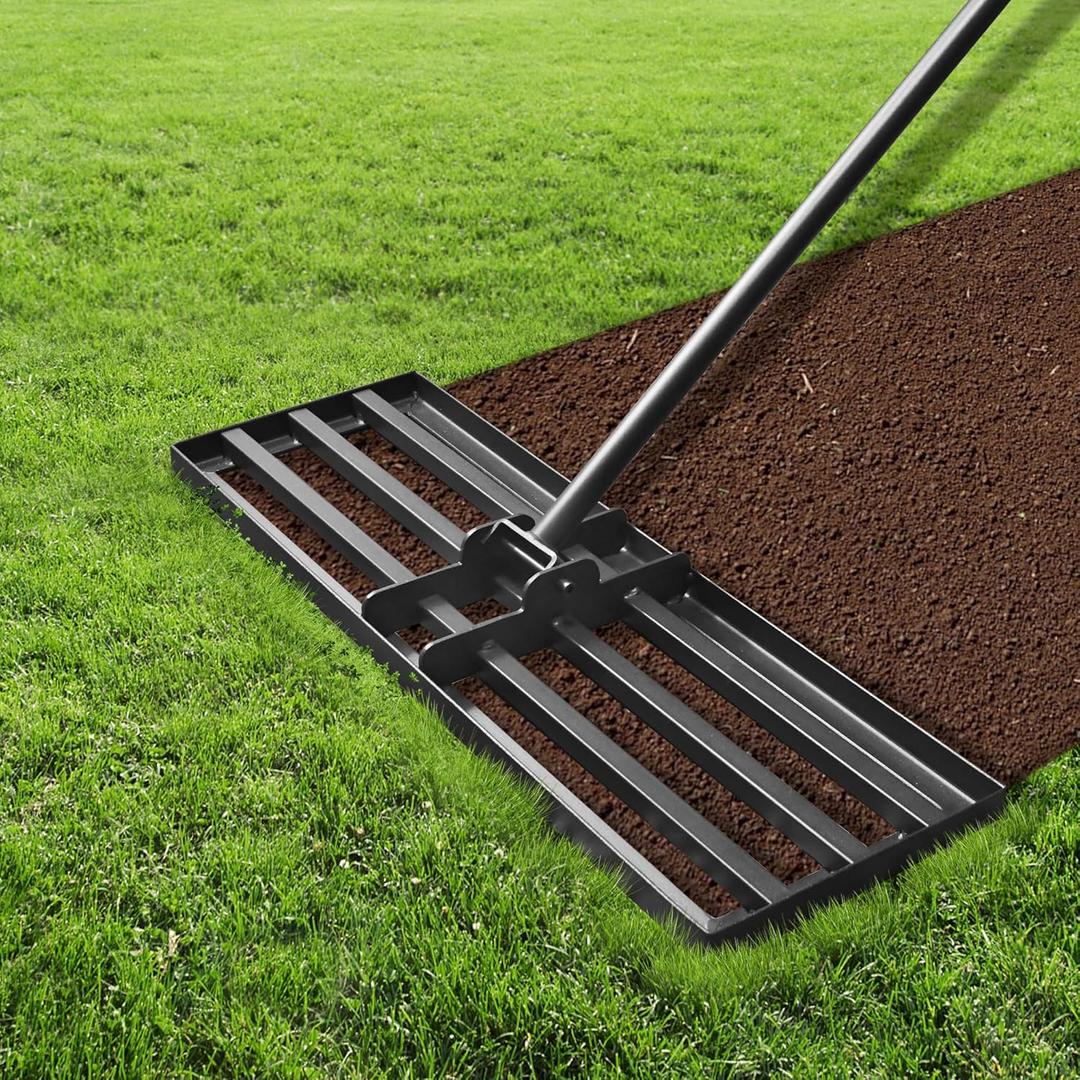 Clearance Lawn Leveling Rake 30 x 10 Inches for Gardening, Garden Rake for Lawn Heavy Duty with 78 Inches Handle, Lawn Leveling Tool for Yard, Backyard, Garden, Golf Couse, Farm, Pasture