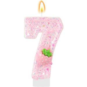 2 x Pink Number Candles Strawberry Birthday Candle 7th Birthday Cake Topper Cupcake Decorations for Girls and Women Strawberry Party Decor Anniversary Celebrations Supplies Favors
