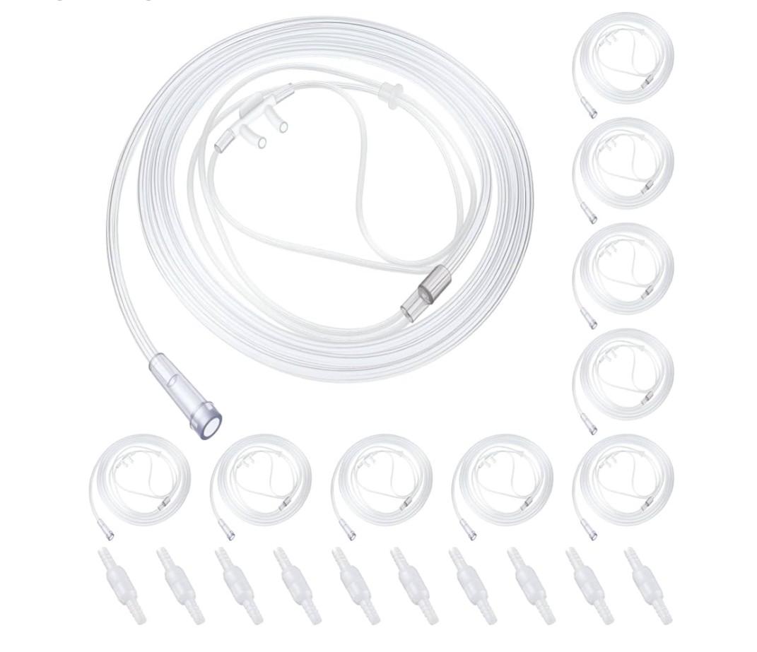10 Pack 7Ft Adult Oxygen Nasal Cannula with 10 PCS Tube Connector, Soft Oxygen Tubing for Adult, Cannula Nasal Tubing with Soft Curved Nose Piece, High Flow Lightweight Tube