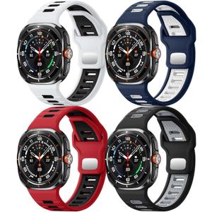 Odbeai 4Pack Sport Bands for Galaxy Watch Ultra Bands(2025/2024),Compatible with Samsung Watch Ultra Band,Soft Silicone Breathable Waterproof Two Tone Strap for Galaxy Ultra Watch Band 47mm for Men (White+Black/Blue+White/Black+Gray/Red+Black)