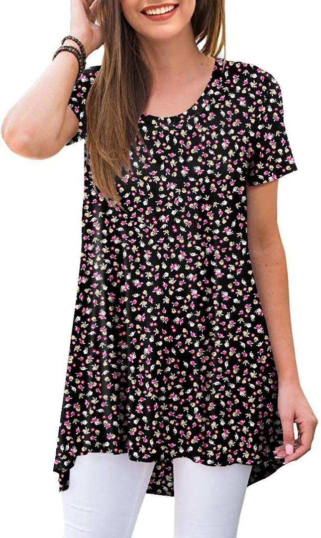 POPYOUNG Women's Summer Long Tunic Top To Wear With Leggings Short Sleeve Shirt Loose Fit Dressy. M Size