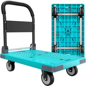 Heavy Duty Foldable Cart, 1100 Lbs Capacity | 360° Swivel Wheels, 35.4"x23.6" Platform, for Warehouse & shop, Blue