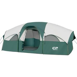 CAMPROS CP Tent 8 Person Camping Tents, Weather Resistant Family Tent, 5 Large Mesh Windows, Double Layer, Divided Curtain for Separated Room, Portable with Carry Bag (Dark Green)