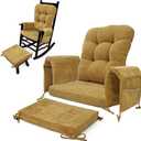 5 PCS Glider Rocker Replacement Cushions with Storage Side Pocket, Luxuriy Chenille Fabric Foam & Microfiber Filling, Thickened & Supportive Rocking Chair Cushion Set, Yellow