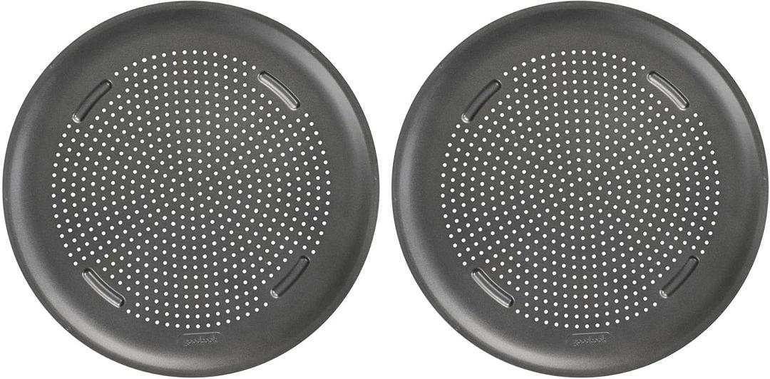 GoodCook AirPerfect Nonstick 16 Pizza Pan - Set of 2 - Pizza Trays for Oven, Perforated Round Pizza Pan, Carbon Steel Baking Pan, Homemade, Frozen & Leftover Slices (Gray)