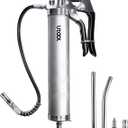UTOOL Grease Gun, 8000 PSI Heavy Duty Pistol Grip Grease Gun Kit with 14 oz Capacity, 18 Inch Resin Flex Hose, 2 Basic Coupler, 2 Extension Rigid Pipe and 1 Sharp Type Nozzle, Argent Matte Finish (Silver)