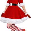 Mrs. Claus Dress Set for Women Velvet Hooded Christmas Santa Dress with Gloves High Socks Nightwear Mother Family Outfits (X-Large)