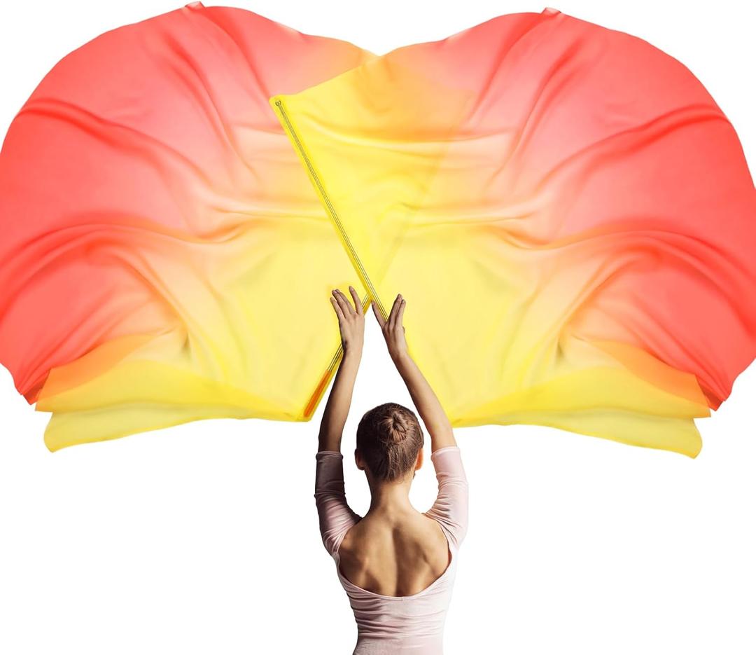 2 Pcs Set 32" Praise Dance Worship Flags with Scalable Rod for Kids Children Semicircle Praise Church Flags for Worship Dance Outdoor Practice Performance (Yellow/ Orange/ Red)