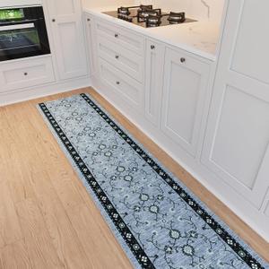 Ottomanson 2X8 Washable Hallway Runner Rug - Rug Runners for Kitchen Mahal Non-Slip Indoor Entryway Rug - Ultra-Thin Bathroom Floor Mat - Carpet for Laundry Room Bedroom, 22.5" x 8'