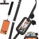 takyu Clip and Go Strap for Phone with Wallet Crossbody, 4-in-1 Adjustable Phone Lanyard with Detachable RFID Wallet with ID Window, Cross Body Strap for Women Travel, Black