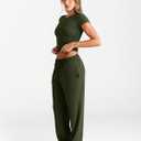 Trendy Queen 2 Piece Matching Summer Sweatsuit Lounge Set Womens Wide Leg Pants Side Ruching Crop Top Sets (Green, M)