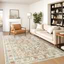 zesthome 5x7 Washable Rug-Stain Resistant Area Rugs for Living Room, Ultra-Thin Vintage Rugs, Non-Slip Backing Rug, Low Pile Large Area Rug, Boho Home Decor (Orange/Beige)