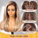 KOME Ash Blonde Highlight Synthetic Lace Front Wig, 13X4 HD Lace Glueless Medium Length Layered Straight Wigs for Women Daily Use 20IN #TT6/1603