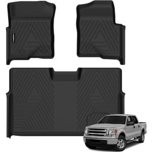 All Weather Floor Mats for 2010-2014 Ford F150 SuperCrew/Crew Cab | 1st Row Bucket Seat, TPE Rubber Floor Liners Anti-Slip Full Set Automotive Mats for 2014 F150 Accessories