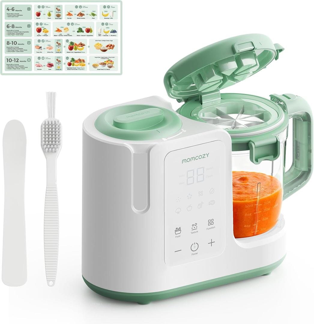 Momcozy AutoMeal Baby Food Maker One-Step Auto Steam & Blend Food Processor, 15oz Large Cup & 6-Blade Design, Self-Cleaning, Auto 3-Stage Texture Settings for Effortless Homemade Baby Puree