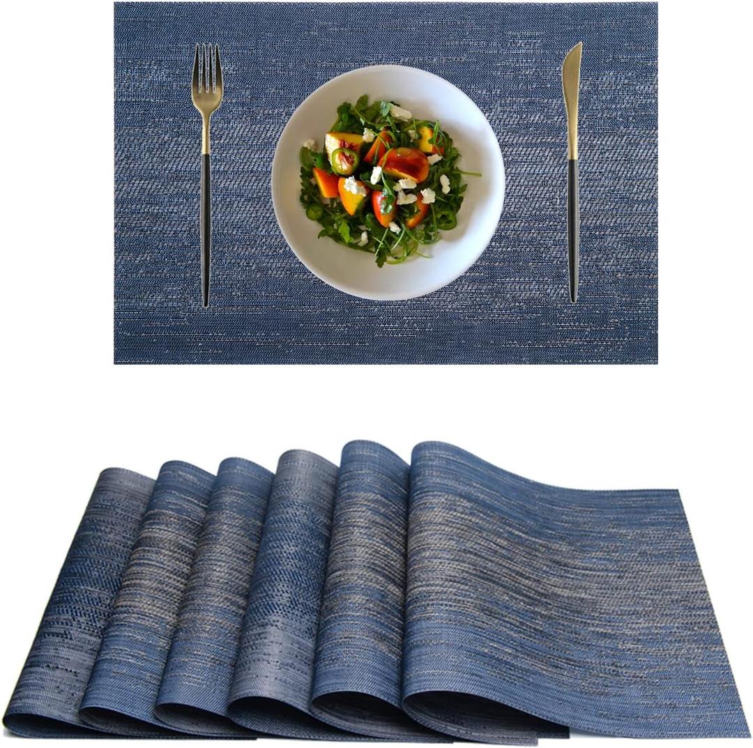 REDANDOR Placemats,PlasticVinyl Washable Heat-Resistant Durable PVC Non-Slip Woven for Kitchen Dining Table Mats (Set of 6, Navy)