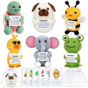 6 Set Teacher Appreciation Gifts Emotional Crochet Animals Support Knitted Crochet with Inspirational Message Thank You Teacher Gifts for Office Desk Birthday Graduation