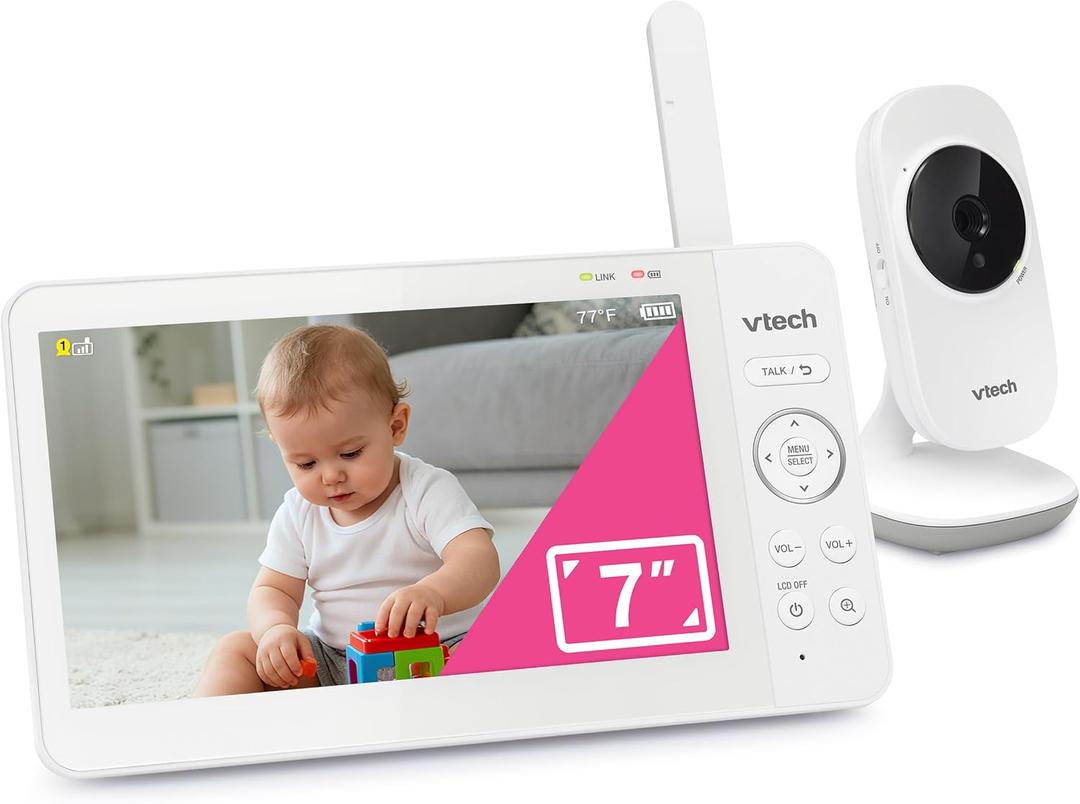 VTech Video Baby Monitor with 7" Color LCD Screen, Portable, Long Battery Life, Clear Audio/Video Quality, Secure Transmission, No Wi-Fi, 2-Way Audio, Temperature Sensor, Travel Monitor: 819 Max