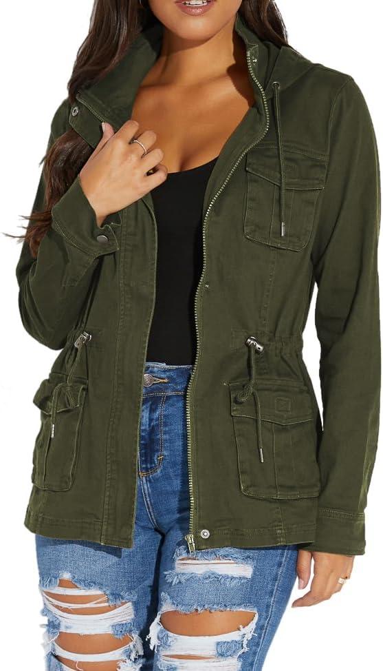 sexycherry Casual Jackets for Women Long Sleeve Lightweight Outwear Bomber Coats with Pockets (Large, Classic/Army Green)
