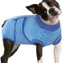 FUAMEY Recovery Suit for Dogs After Surgery,Soft Breathable Dog Bodysuit E-Collar & Cone Alternative Surgical Suit,Male Female Dog Neuter Spay Suits Anti Licking Wounds Onesie Navy Blue Strips M (M (Back:13.4-16.1'', Weight:14-25 LB))