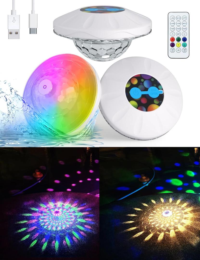 Floating Pool Lights,Pool Lights for Inground Pool,Diwali Festival Lights with Remote RGB Upper and Lower Color Changing 6 Dynamic Lighting Effects, Changing Multicolor, IP68 Waterproof(2 Pack)
