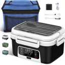 Cordless Electric Heated Lunch Box, 1.5L - 6.3 Cups 20000 mAh 100W Rechargeable Smart Self-Heating Food Warmer with Removable Divider, Spoon, Fork, BPA Free, Portable Lunchbox for Car Travel Office (White)