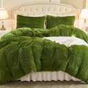 EMME Luxury Green Fuzzy Duvet Cover Set King Size 3 Pieces Fluffy Comforter Cover Set for King Bed Shaggy and Plush Soft Bedding Duvet Covers (Green, King)