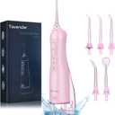 TOVENDOR Electric Water Flosser, Cordless Rechargeable Dental Oral Irrigator IPX7 Waterproof 300ML Travel Water Teeth Cleaner with 5 Tips for Braces Care Teeth Gums Cleaning, Home Office Daily Use (Pink)