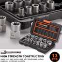 THINKWORK Bolt Extractor Kit, 13+1 Pieces Nut Extractor Socket Set, 3/8" Drive Rounded Bolt Remover, Lug Nut Removal Tool for Damaged, Rusted, Rounded-Off, Stripped Fasteners