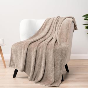 PAVILIA Soft Fleece Taupe Tan Throw Blanket for Couch, Lightweight Plush Warm Blankets for Bed, Fuzzy Cozy Flannel Blanket Throw for Sofa, Travel, Jacquard Pattern, Taupe/Camel, 50x60 inch
