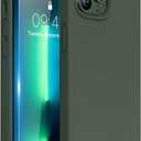 Miracase Designed for iPhone 13 Pro Max Case with Screen Protector,[Soft Anti-Scratch Microfiber Lining],Shockproof Liquid Silicone Rubber Phone Case Cover 6.7 inch, Dark Green