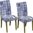 Stretch Dining Chair Covers Set of 2,Floral Print Chair Covers,Soft Removable Washable,Pet Friendly Furniture Protector,Universal Chair Slipcovers for Home, Kitchen,Ceremony Dining Room Seat (B-aqua Squares)
