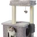 MECOOL Cat Tree,Scratching Posts with Condos Cats Tower Beds and Dangling Ball Toys,Massage Brush 5in1 Multi-Purpose for Indoor Kittens and Cats, Grey