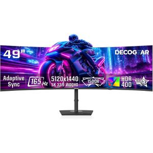Deco Gear 49" Curved Ultrawide DQHD Monitor, 5120×1440 165Hz 1500R, USB-C 65W KVM, HDR Adaptive Sync, Dual HDMI 2.1, DP 1.4, Speakers, Ergonomic, American Seller