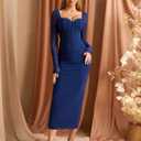 KUTUMAI Corset Lace Long Sleeve Formal Dress Back Slit Bodycon Fall Cocktail Wedding Guest Dresses XL