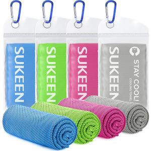 Sukeen 3 Pack Cooling Towel (40"x12"), Soft Breathable Chilly Microfiber Towel for Yoga, Sport, Running, Gym, Workout & More Activities (Blue/Grey/Green/Pink)