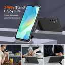 for Samsung Galaxy A07 2025 Phone Case with Glass Screen Protector, [3 Stand Ways] Metal Kickstand/Stand Silicone TPU Slim Fit Shockproof Protective Cover Case for Samsung Galaxy A07 - Black