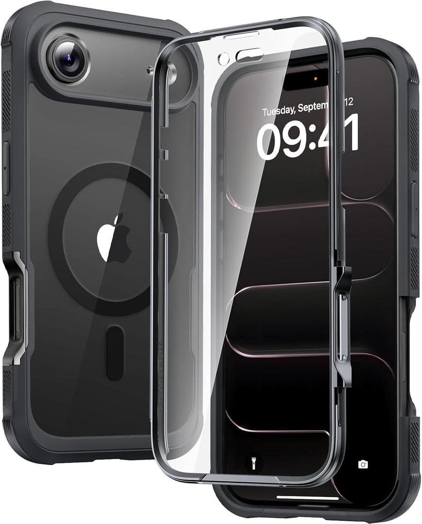 Diaclara Magnetic Designed for iPhone Air Case Full Body Bumper,[Compatible with MagSafe] Military Drop Proof Cover with Built-in Touch Sensitive Anti-Scratch Screen Protector for iPhone 17 Air Black
