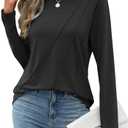 EasyGala Womens Pleated Long Sleeve Shirts Crew Neck Casual Tops Fall Loose Fitting T Shirt M