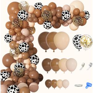 170Pcs CowBoy Balloons Garland Arch Kit, Cow Brown Neutral Blush Confetti Print Balloons for Western Cowboy Cowgirl Farm Animal Themed Baby Shower Bachelor Birthday Party Decorations Supplies