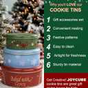 Christmas Cookie Tins with Lids, Set of 3 Larger Holiday Containers for Homemade Cookies, Gifts, Treats, Reusable Round Metal Storage Boxes with 3 Premium Greeting Cards & 16.5ft Ribbon