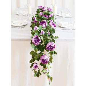 MISSPIN 2pcs Artificial Flowers Garland Spring Eucalyptus Garland Vintage Fake Flower Peony Rose Vine Greenery Decorative Wall Hanging Plant for Wedding Arch Door Arrangement Party Decor
